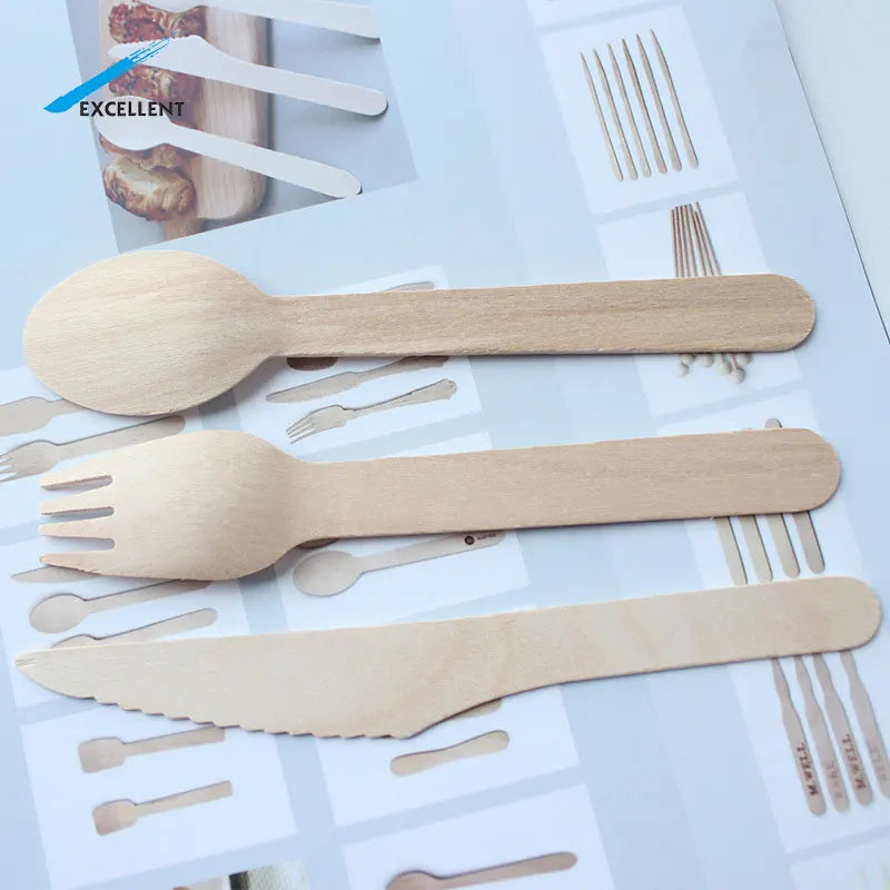 High Quality Wooden Spoon Knife Fork Biodegradable Wooden Disposable Cutlery Set