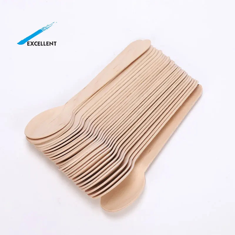 Factory Wholesale Disposable Wooden Spoons 160mm 140mm 110mm  100mm Biodegradable Eco-friendly Cutlery
