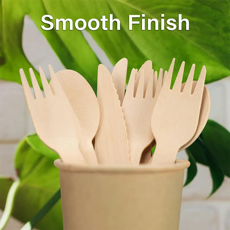 Factory Custom Level a Eco Friendly Recyclable 160 mm Disposable Wooden Cutlery Set Food Wooden Spoons Forks Knives