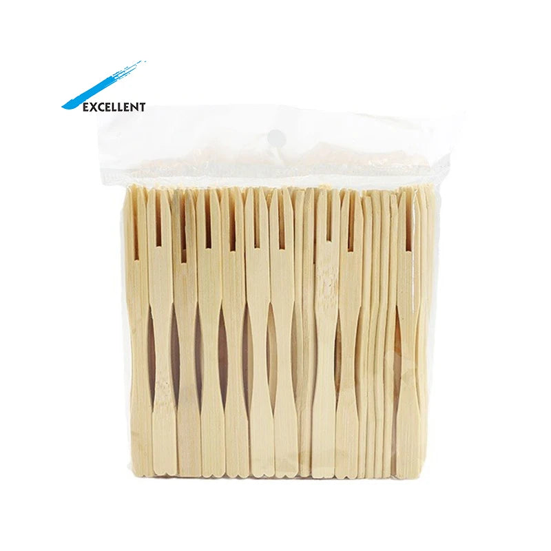 Made in China Bamboo Fruit Cake Fork Individually Packaged Small Fork Disposable Fruit Picks