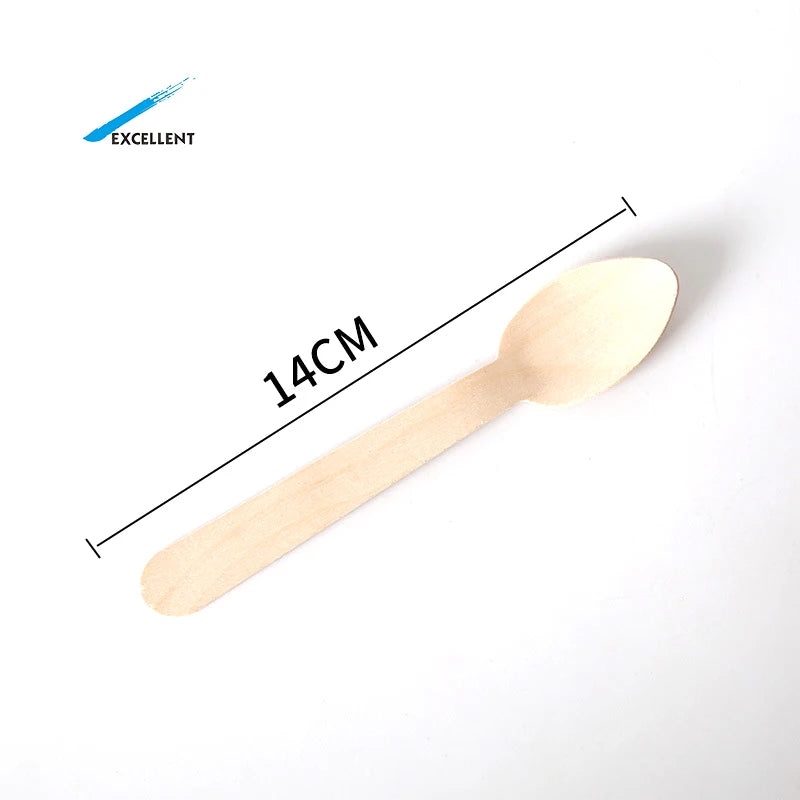 100% Compostable Wooden Cutlery Set Friendly Natural Biodegradable 14cm a Grade Eco-friendly Disposable Wooden Spoon