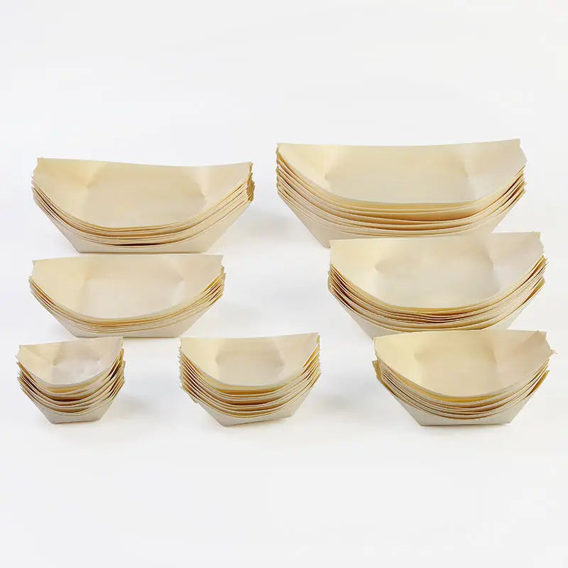 Sushi Boat Elegant Disposable Biodegradable Wooden Boat Ship Tableware Sushi Boat With Net Tray