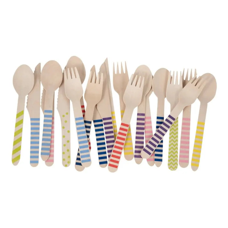 Christmas Cutlery Birchwood Colorful Wooden Fork Spoons Knifes 6" Length Disposable Cutlery Set