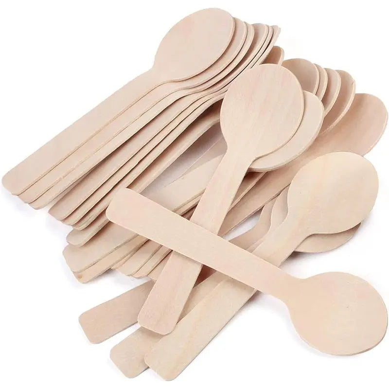 100mm Natural Mini Wooden Spoon Made As a Premium Birch Tasting Spoon for Bakery Samples Frozen Treats and Catering Use