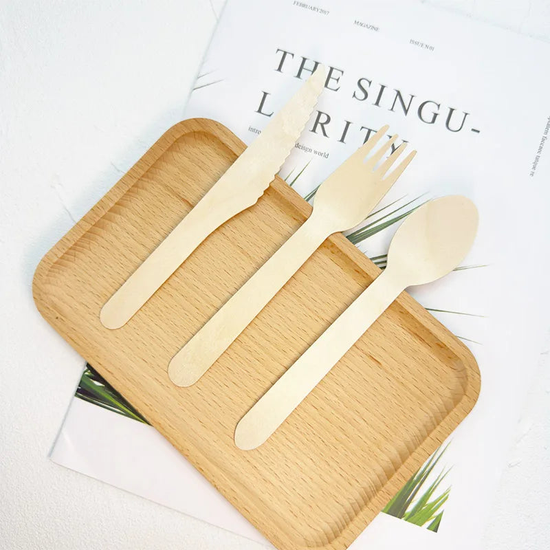 Factory Customization Natural Birch Biodegradable Disposable Cutlery Disposable Wooden Knife/Fork/Spoon