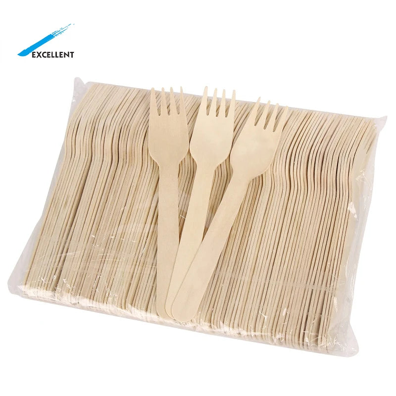 Factory Custom Level a Eco Friendly Recyclable 160 mm Disposable Wooden Cutlery Set Food Wooden Forks