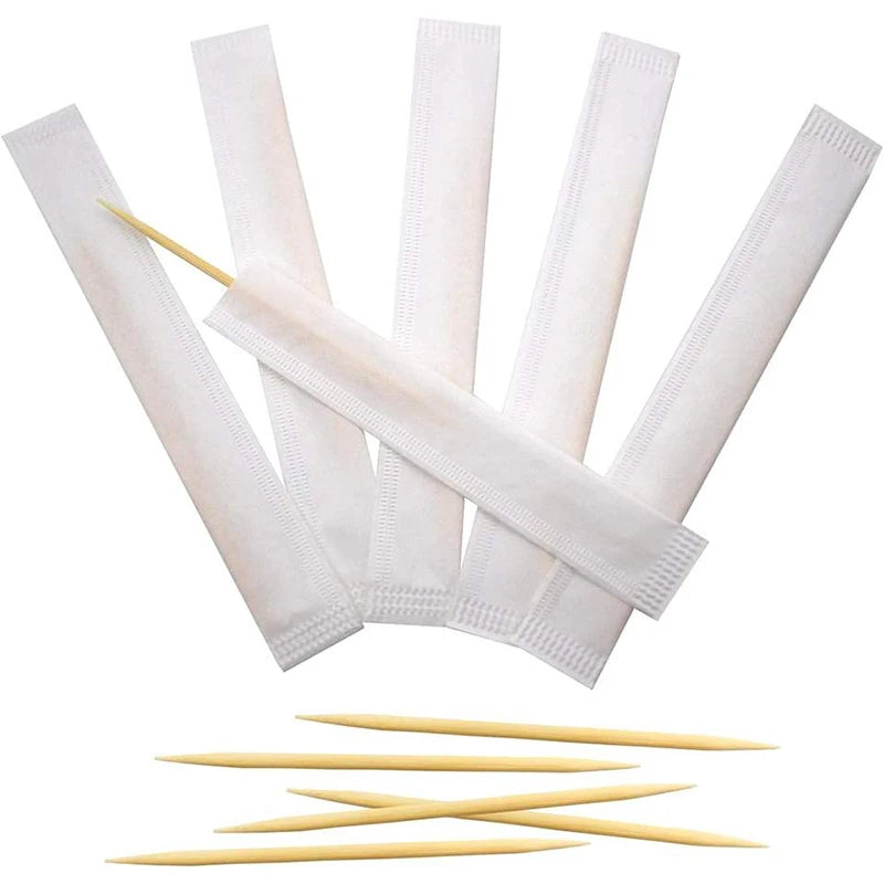 Eco-Friendly Disposable Toothpick Paper Bag Single Head Wooden Toothpick for Food Use Hotels