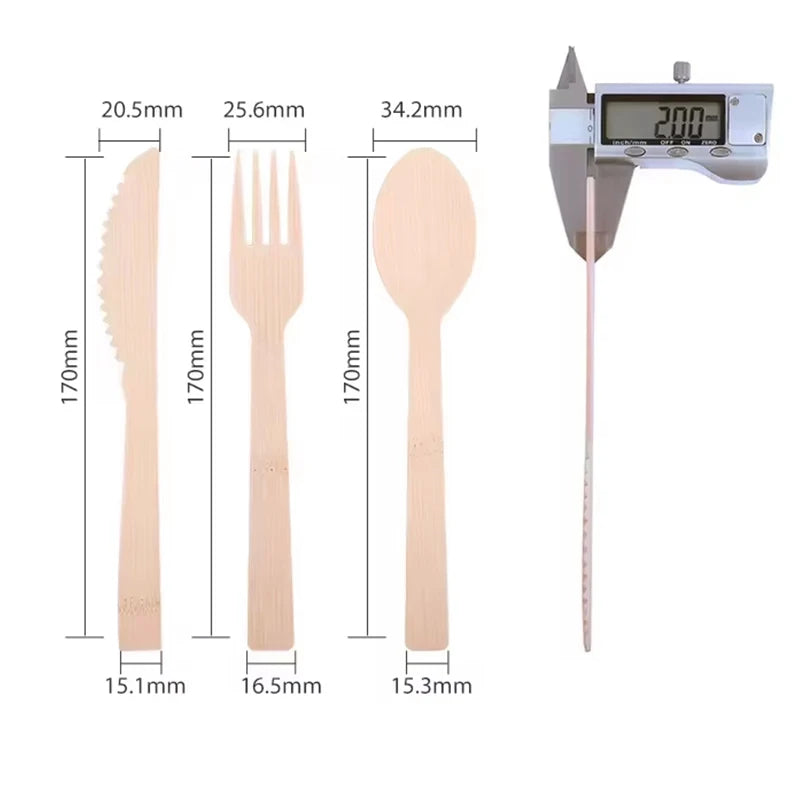 Free Samples Disposable Bamboo Knife Fork Spoon Disposable Bamboo Cutlery for Party