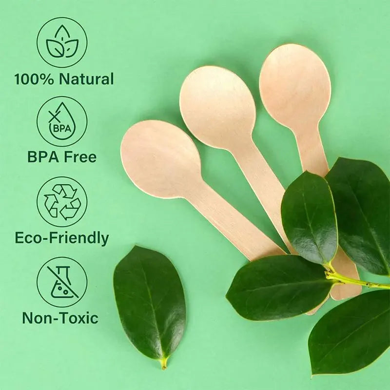 100mm Natural Mini Wooden Spoon Made As a Premium Birch Tasting Spoon for Bakery Samples Frozen Treats and Catering Use