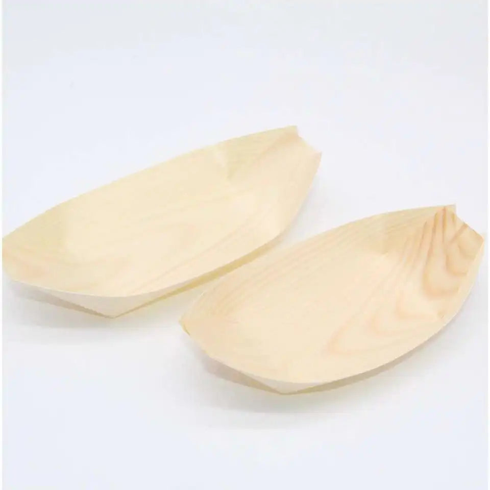 Sushi Wooden Boat Biodegradable Eco-friendly Disposable Natural Pine Wooden Boat/Cone/Plate for Party