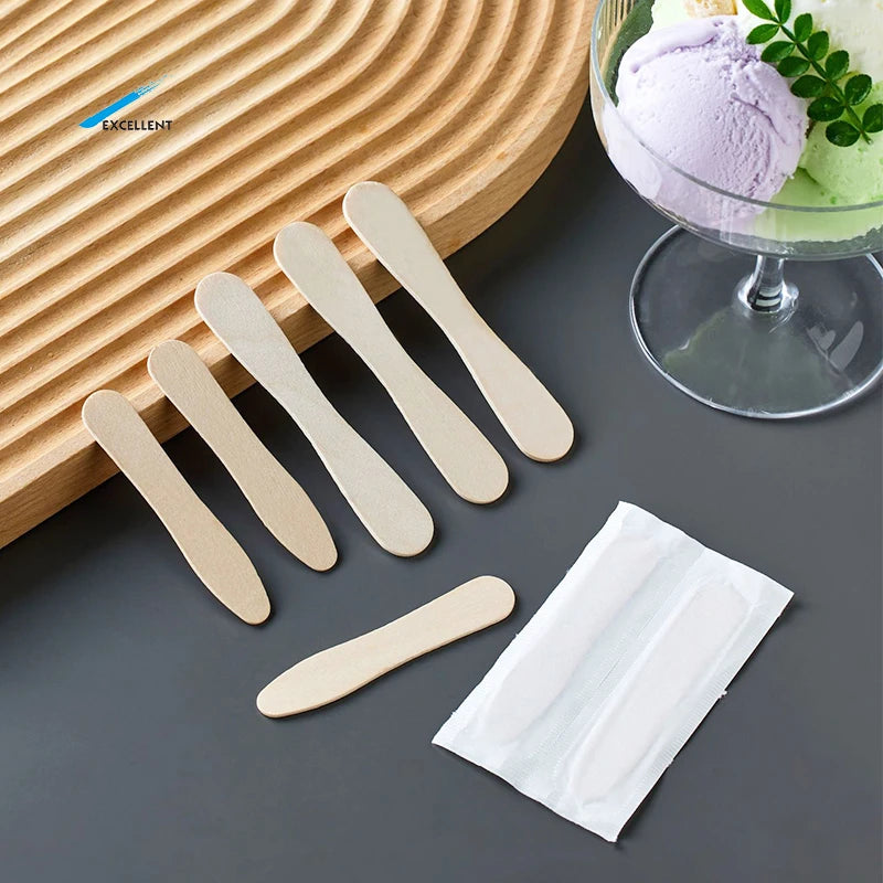 Manufacturer's Eco-friendly Wooden Ice Cream Scoop Round Pattern With Custom Logo Disposable Ice Cream Tool
