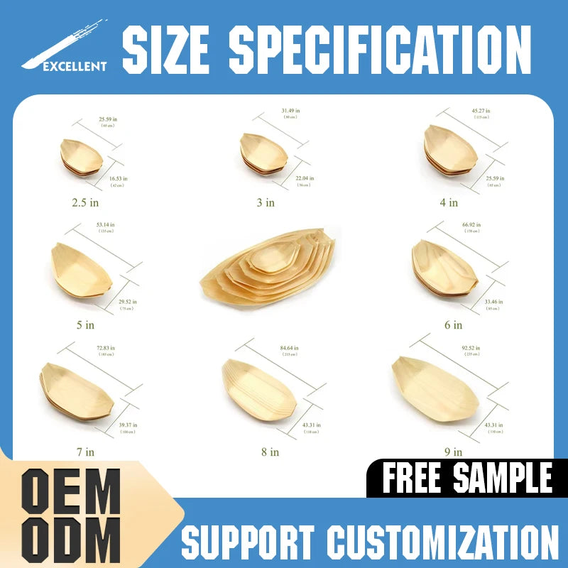 Sushi Wooden Boat Biodegradable Eco-friendly Disposable Natural Pine Wooden Boat/Cone/Plate for Party