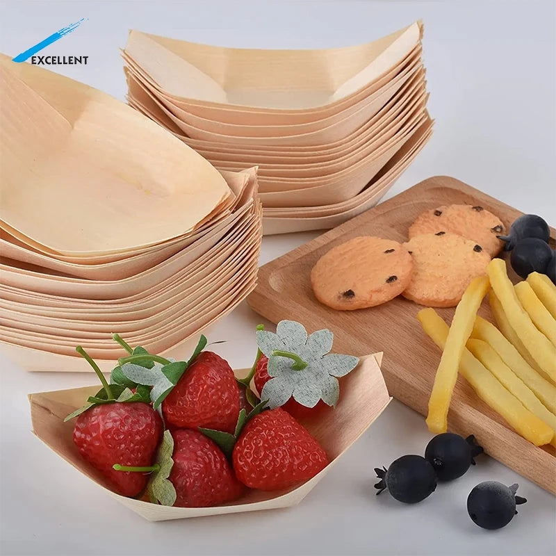 7-Inch Disposable Birch Wood Boat Shaped Sushi Plates Wooden Boat Bowls and Serving Tray Elegant and Eco-Friendly Sushi Tools