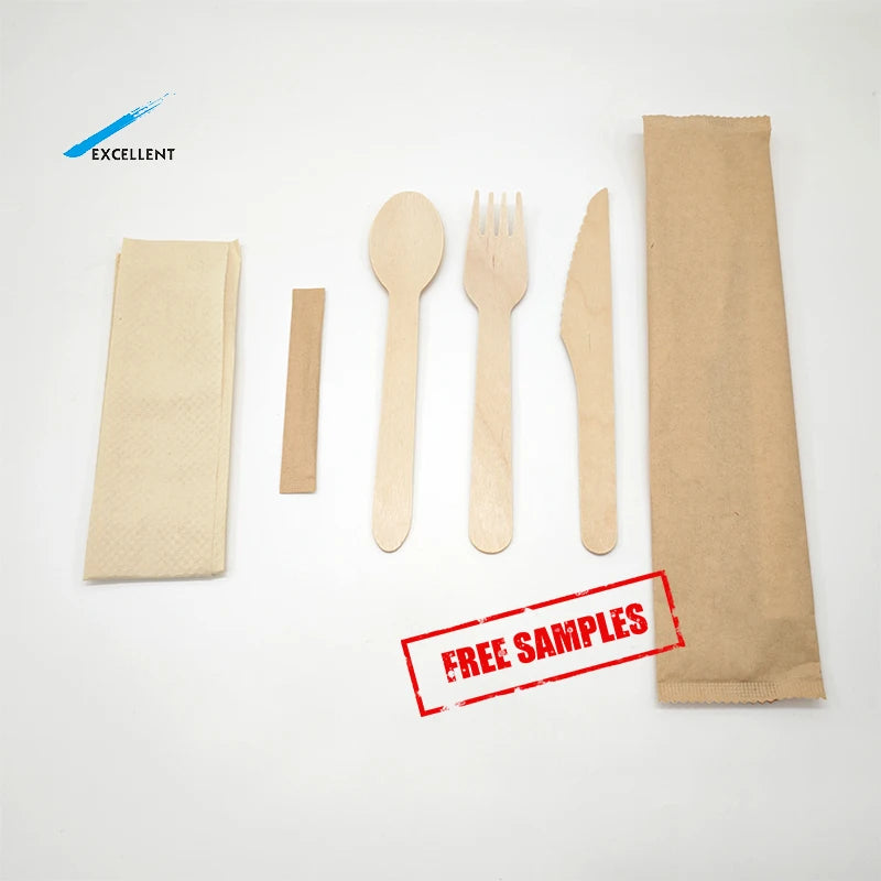 Good High Quality Picnic Biodegradable Large Disposable Wooden Spoons Knifes Forks 160mm Cutleries
