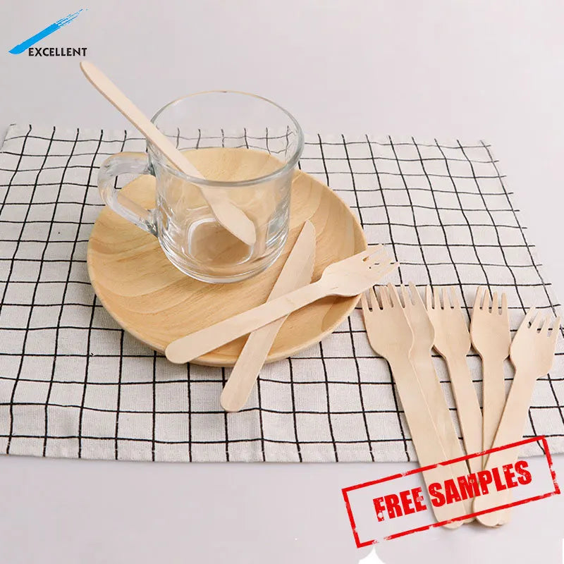 Factory Custom Level a Eco Friendly Recyclable 160 mm Disposable Wooden Cutlery Set Food Wooden Spoons Forks Knives