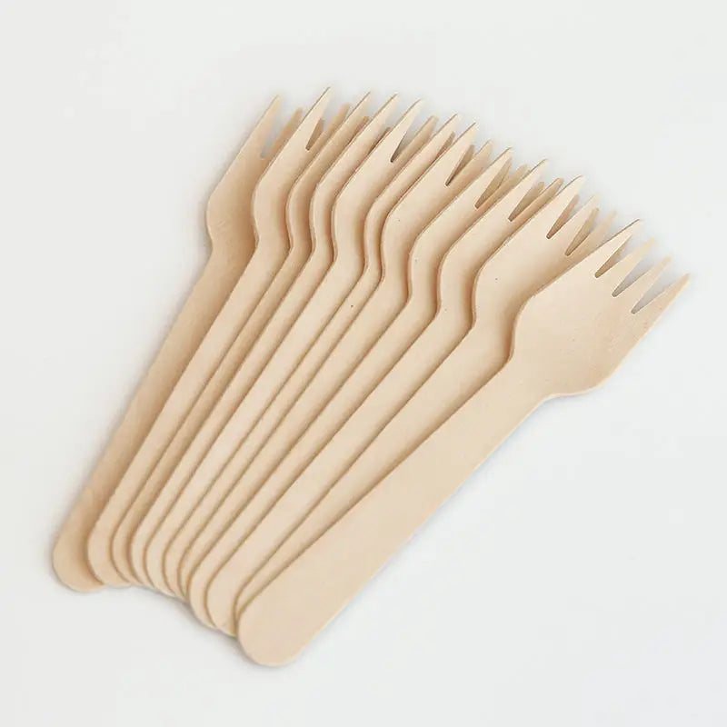 Disposable Wooden Cutlery for Weddings Birthdays Biodegradable Wooden Fork for Party Utensils