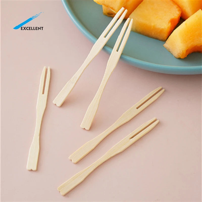 Disposable Bamboo Fruit Fork for Salad and Fruit Eco-friendly Healthy Party Tableware With Custom Logo