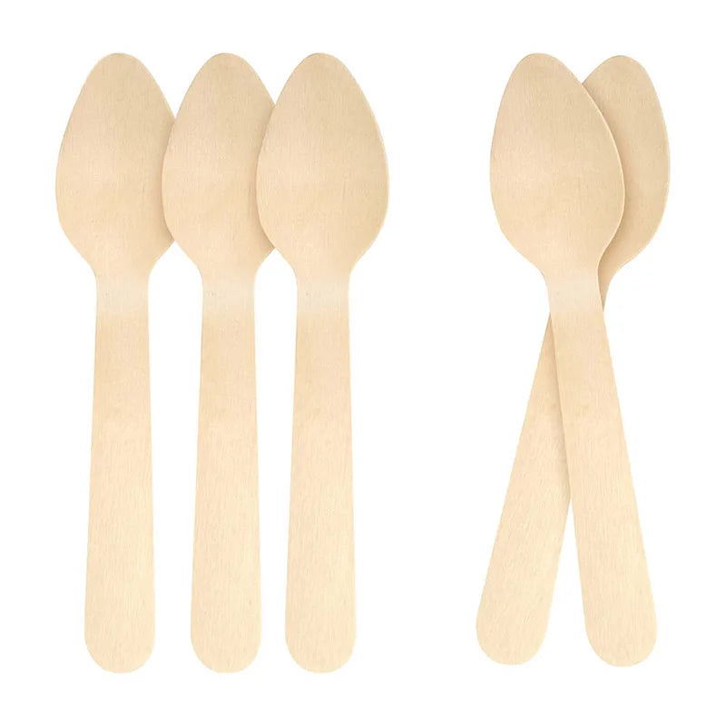 Factory Direct Sales Disposable Wooden Spoons 140mm 110mm 100pcs/box Biodegradable Wooden Cutlery