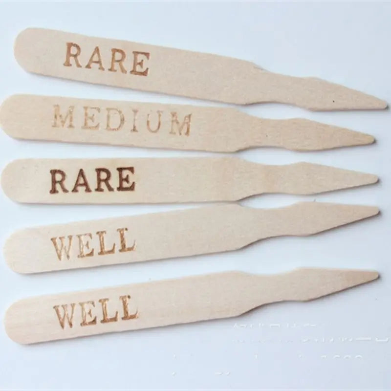 Natural Birch Wood Eco Friendly Steak Markers Wooden Steak Sandwich Hamburger Pizza Sign Heat Stamped