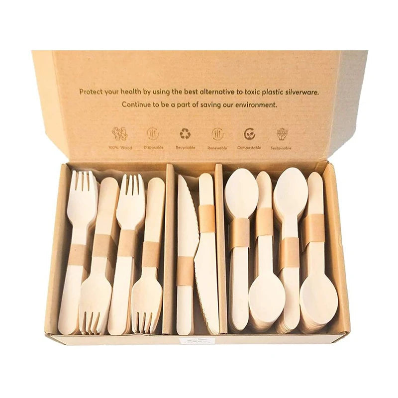 Free Sample China Manufacturer Biodegradable Disposable Wood Cutlery Set Wooden Knife Fork Spoon for Dessert