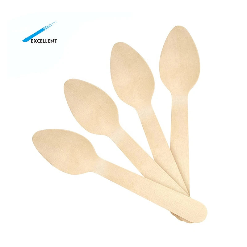 Factory Wholesale Natural Birch Wooden Spoon  Disposable Biodegradable Custom Spoons