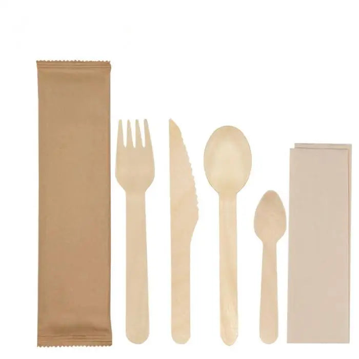 Biodegradable Cutlery Takeaway Sets Individually Pack Wooden Spoon Fork and Knife Wooden Cutlery