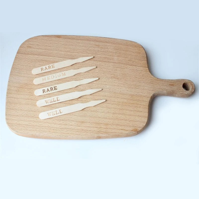 Natural Birch Wood Eco Friendly Steak Markers Wooden Steak Sandwich Hamburger Pizza Sign Heat Stamped