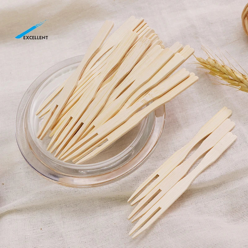 Disposable Bamboo Fruit Fork for Salad and Fruit Eco-friendly Healthy Party Tableware With Custom Logo
