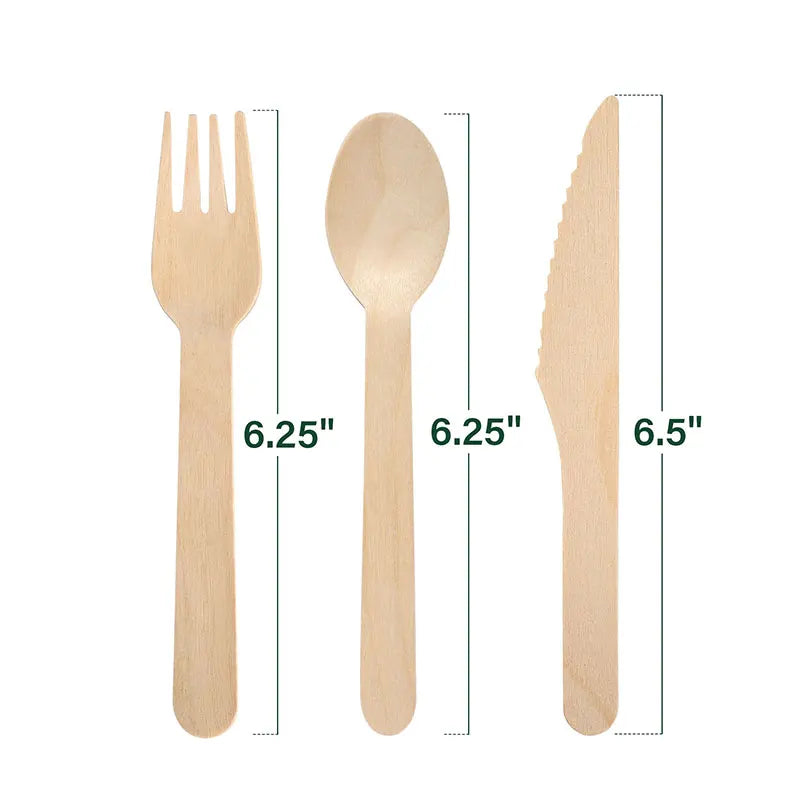Eco-Friendly Disposable Mini 160mm Wooden Spoon Knife Fork Biodegradable Individual Paper Wrapped Cutlery Heat Resistant Camping
