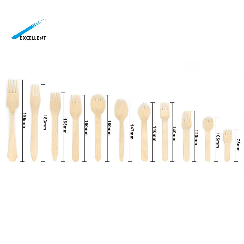 Disposable Wooden Cutlery for Weddings Birthdays Biodegradable Wooden Fork for Party Utensils