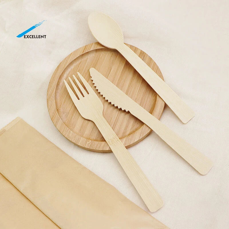 Free Samples Bamboo Cutlery Set Disposable Bamboo Fork and Spoon Set Fork and Spoon Bamboo Cutlery