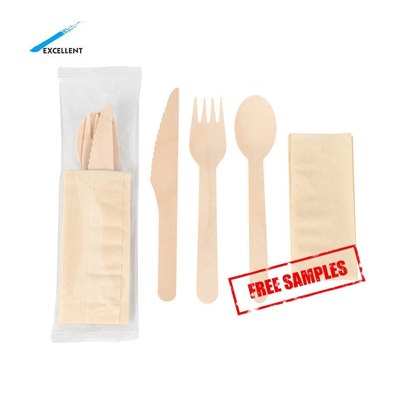 Free Samples Hot Selling Wholesale High Quality Eco Friendly Wooden Spoon Knife and Fork Wooden Disposable Cutlery Set