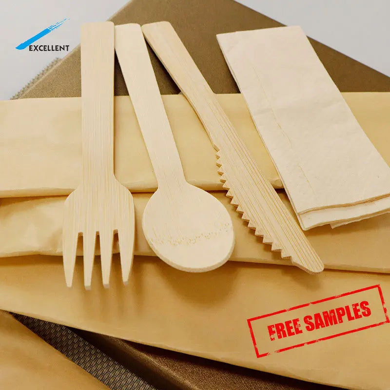Wholesale Customized Disposable Bamboo Fiber Cutlery 140mm Bamboo Fork Knife and Spoon Set Bamboo
