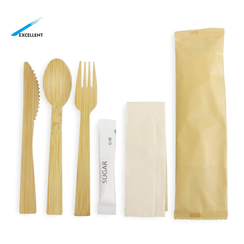 Good Quality Control 170mm Disposable Bamboo Fork Spoon Knife Set Bamboo Spoon and Fork Set Bamboo Forks Bulk