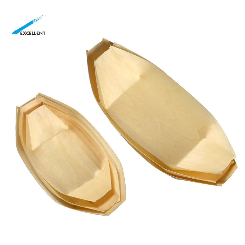 Factory Direct Wholesale Disposable Sushi Wooden Boat Shape Tray Disposable Wooden Dishes and Sushi Plate
