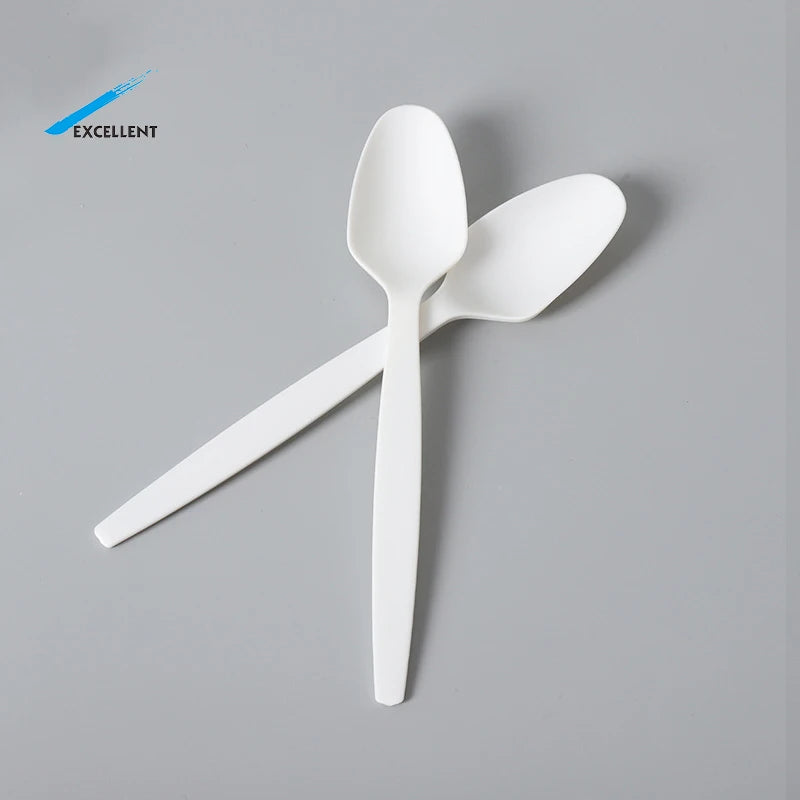 Wholesale Ice Cream Spoon Salad Knife Fork Set White Compostable PLA Disposable Cutlery