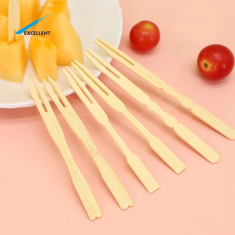 High Quality Fruit Fork Party Use Mini Forks for Parties Natural Bamboo Fruit Fork