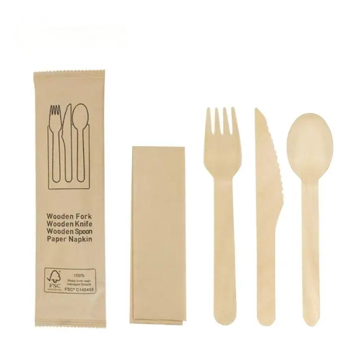 Biodegradable Disposable 160mm Eco Friendly Natural Birch Takeaway Wooden Forks Spoons Knives Cutlery Utensil Set for Wed
