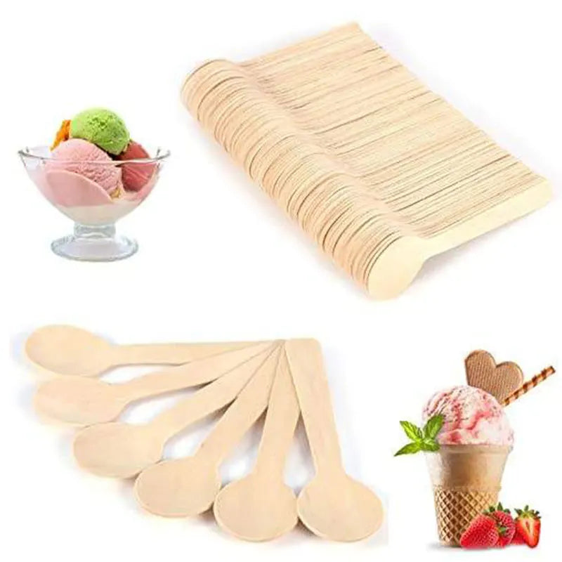 100mm Eco-Friendly Disposable Wooden Spoons Round Boxes Sustainable Cutlery for Parties