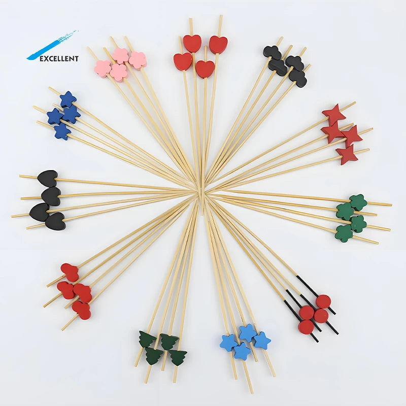 China Manufacture Handmade Natural Bamboo Fruit Sticks Disposable Bamboo Decorative Skewers
