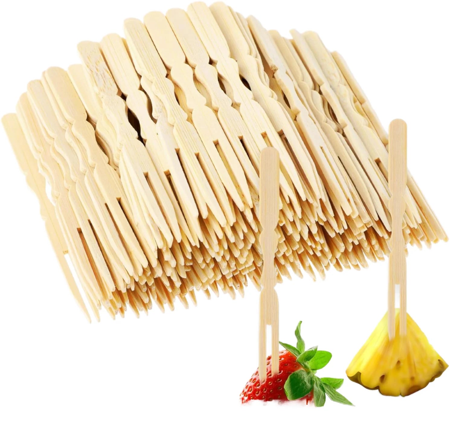 Factory Price Eco-Friendly Biodegradable Mini Forks 3.5 Inch Bamboo Fruit Picks & Cocktail Forks 100% Disposable Food Safe