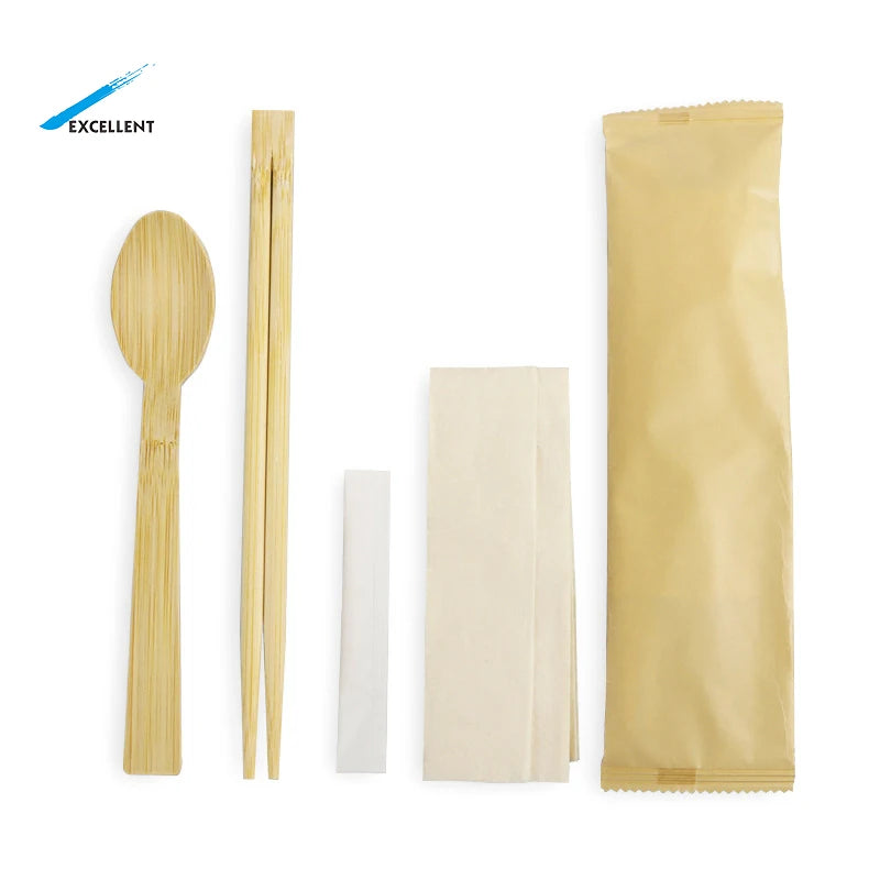 Good Quality Control 170mm Disposable Bamboo Fork Spoon Knife Set Bamboo Spoon and Fork Set Bamboo Forks Bulk