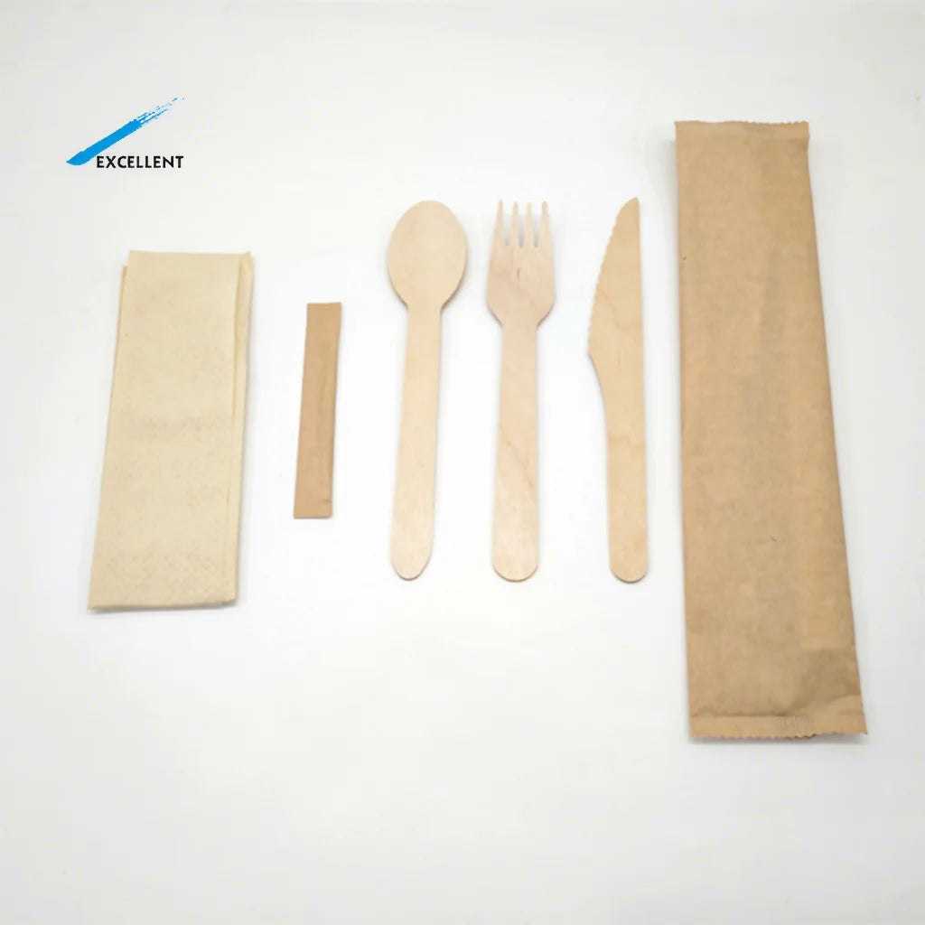 Biodegradable Cutlery Takeaway Sets Individually Pack Wooden Spoon Fork and Knife Wooden Cutlery