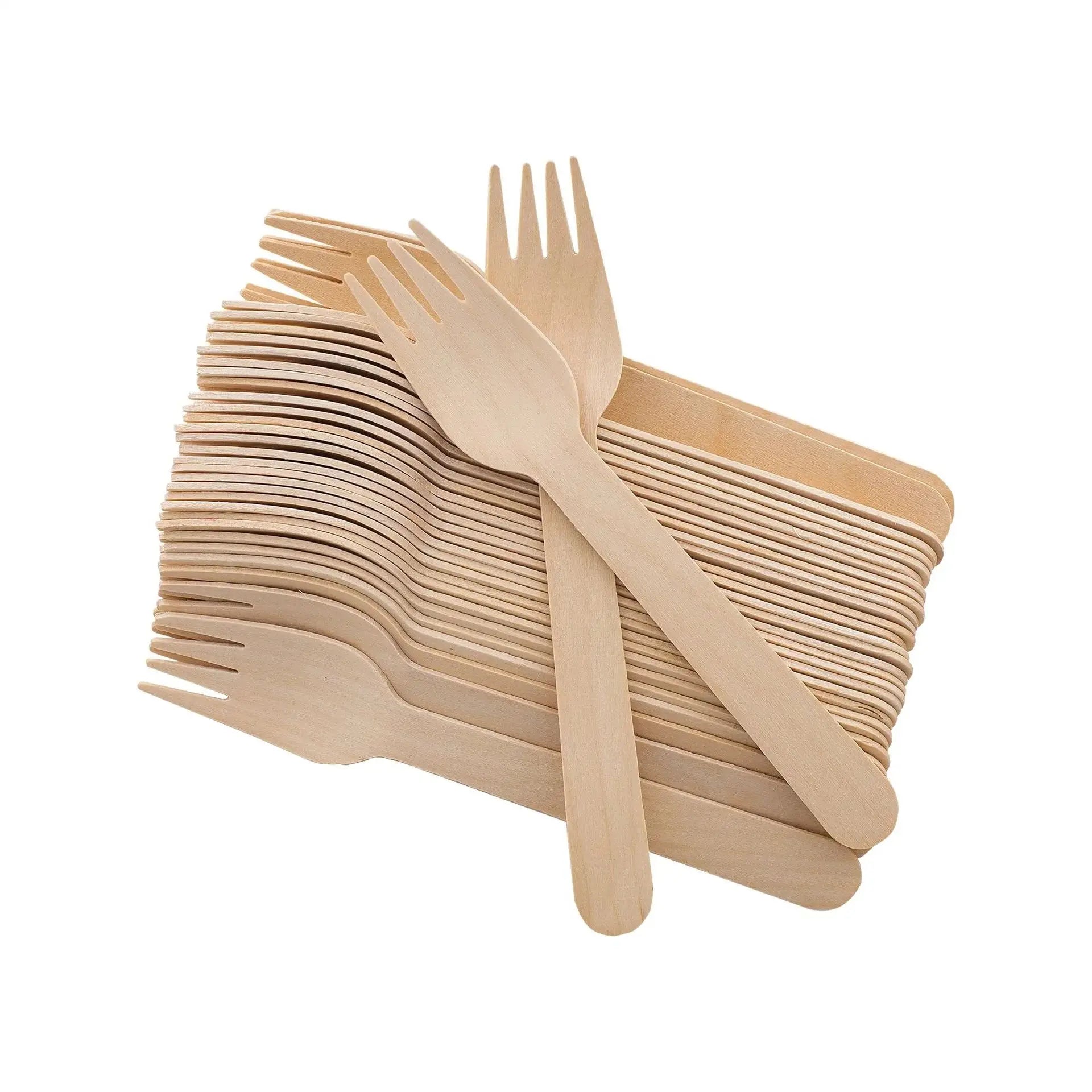 Premium 160mm Customized Wooden Cutlery Biodegradable Eco-Friendly Disposable Wooden Forks