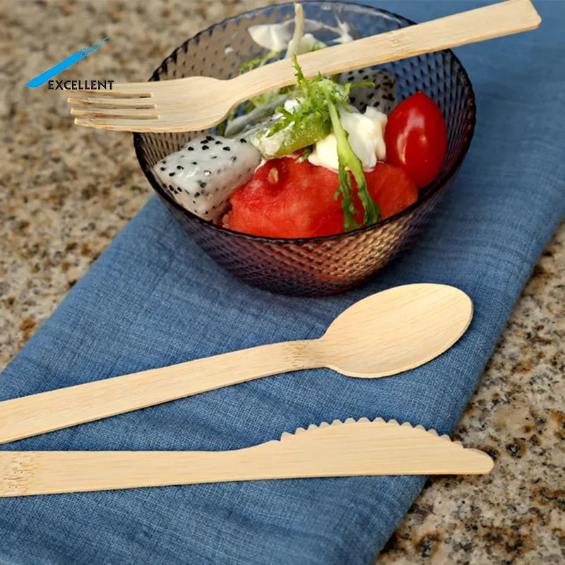 Made in China Natural Disposable Biodegradable Bamboo Spoons Honey Spoon Custom Size Bamboo Spoon Knife Fork