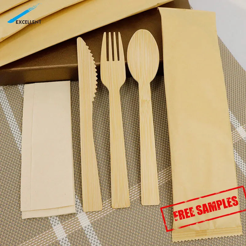Custom Private Label Knife Fork Spoon Bamboo Cutlery Disposable Bamboo Fork Spoon Knife Set