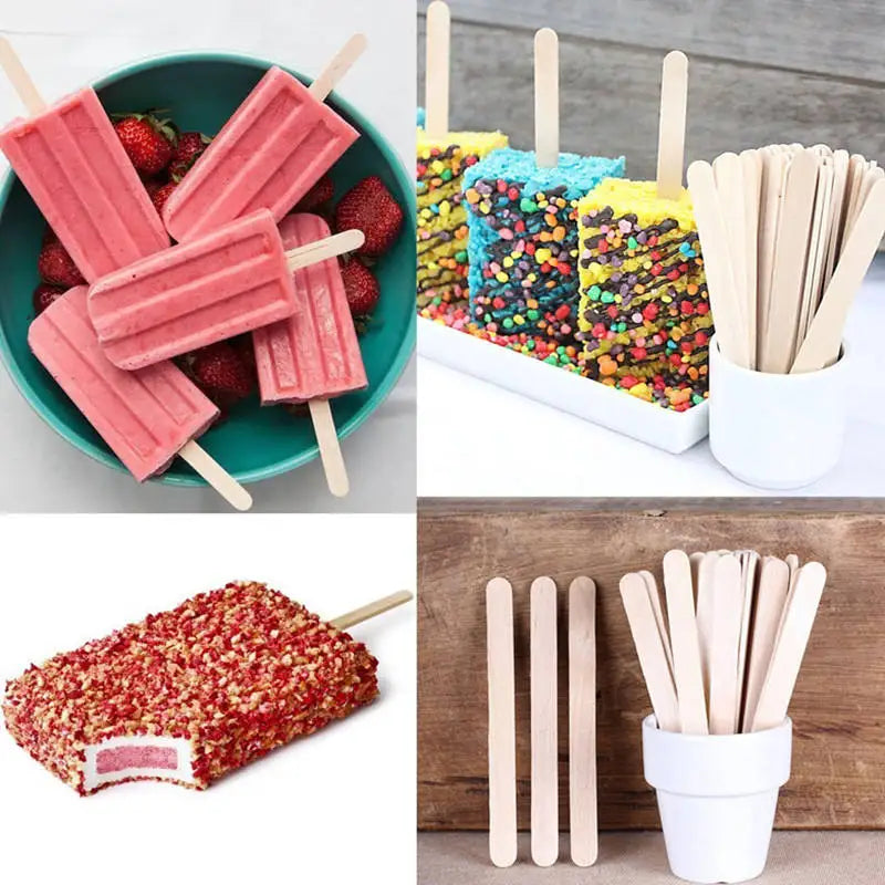 Wooden Ice Cream Tasting Sticks Natural Biodegradable Popsicle Stick Cutlery for Parties/Camping