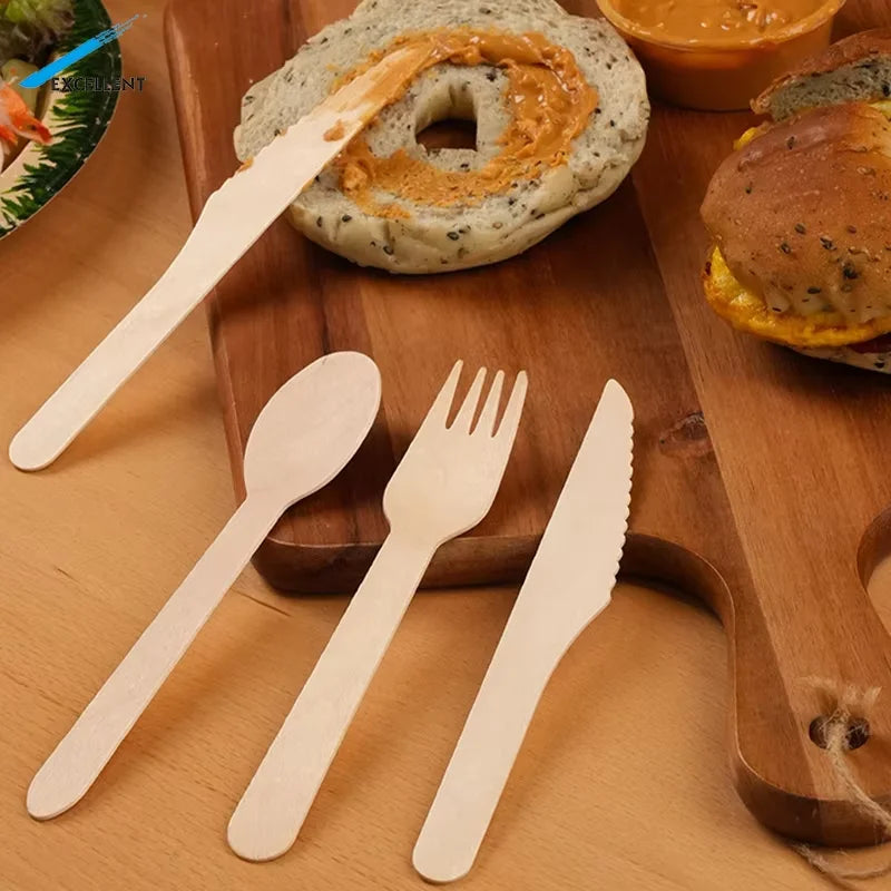 160mm Disposable Wooden Knife Mini Biodegradable Eco-Friendly Individual Paper Package Cutlery Set for Outdoor Party Travel Food