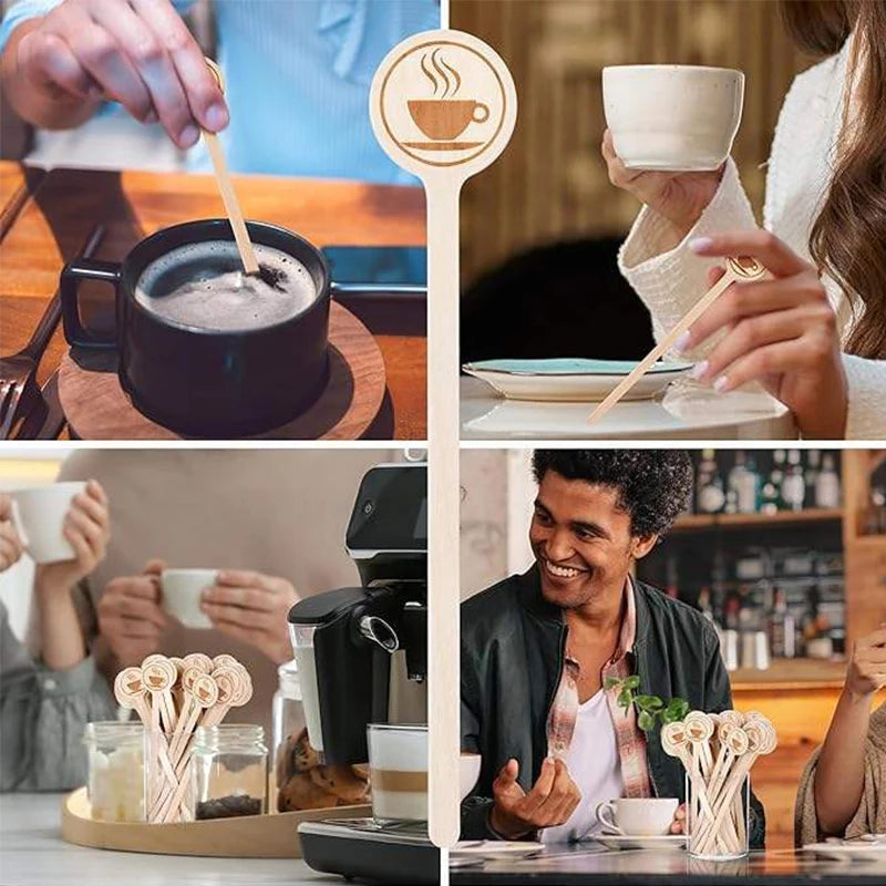 Birch Wood Coffee Stick 178mm Muddler Wooden Coffee Tea Natural Disposable Round Wooden Coffee Paint Sticks Stirrer