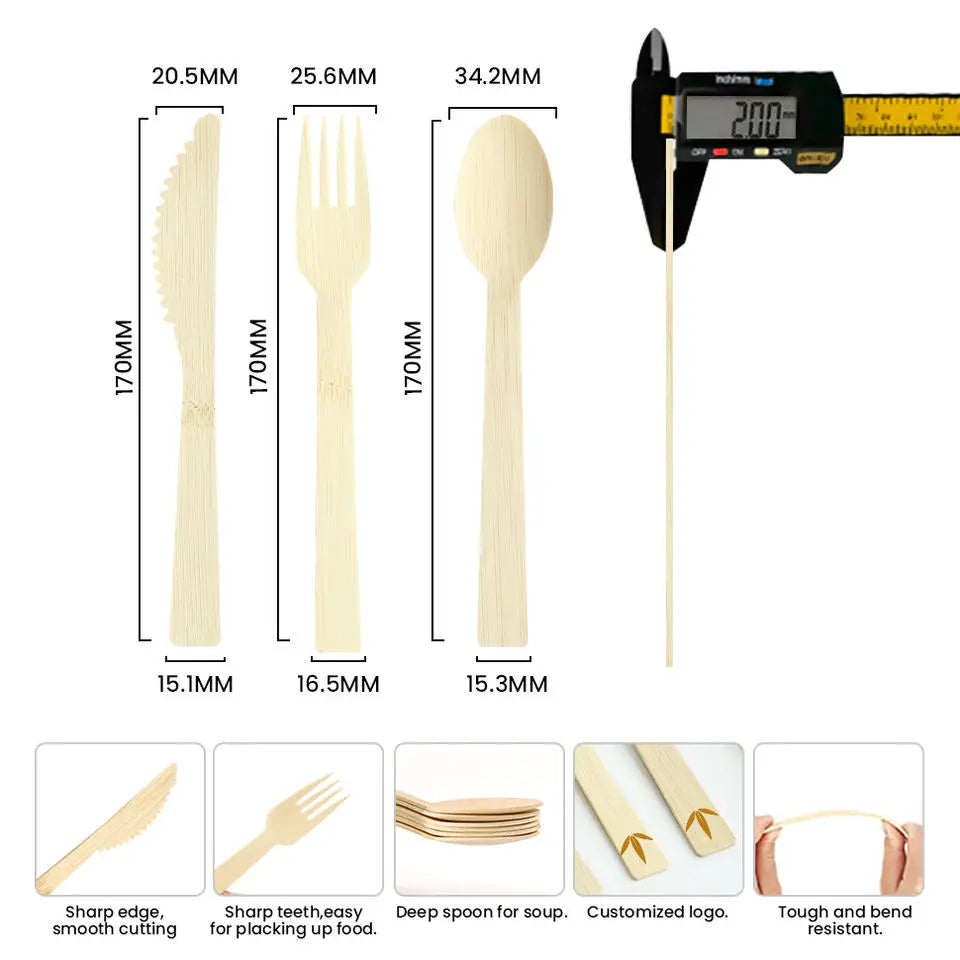 OEM Custom Bamboo Travel Cutlery Set Eco Friendly Mini Bamboo Knife Spoon Fork Serving